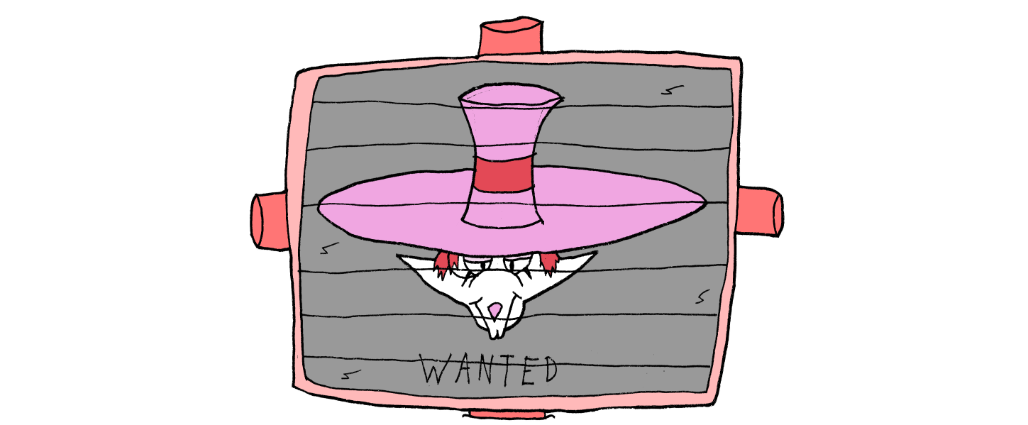 A giant TV screen displaying the face of master pickpocket Lizzie Smithson, with the words 'wanted' printed underneath.